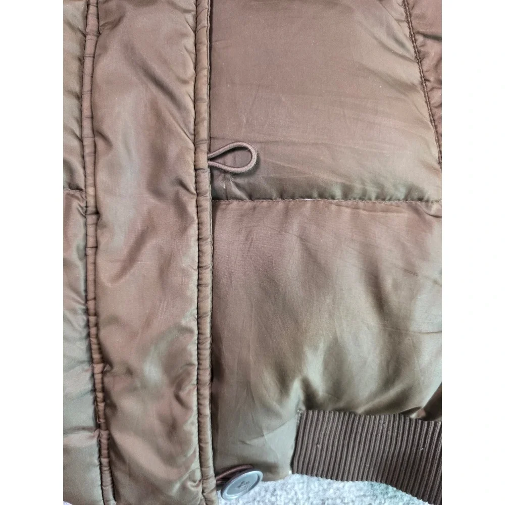 Ralph Lauren Polo Jeans Puffer Jacket Womens L Brown Down Faux Fur Hood Bomber‎